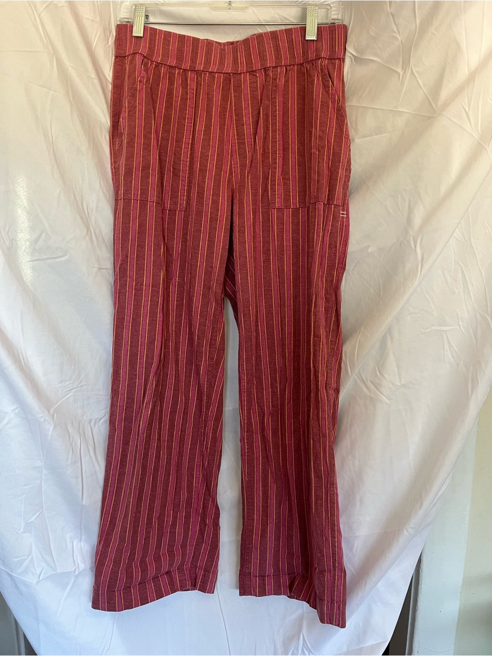 Toad&Co Red / Pink Striped Pull-On Wide Leg Taj Hemp Pants w/Deep Pockets